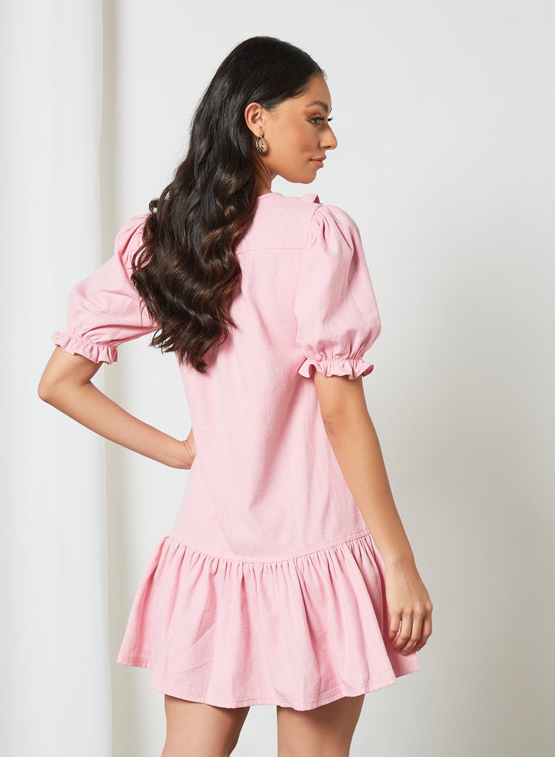 LOST INK - Frill Trim Shift Dress Pink - Image 1