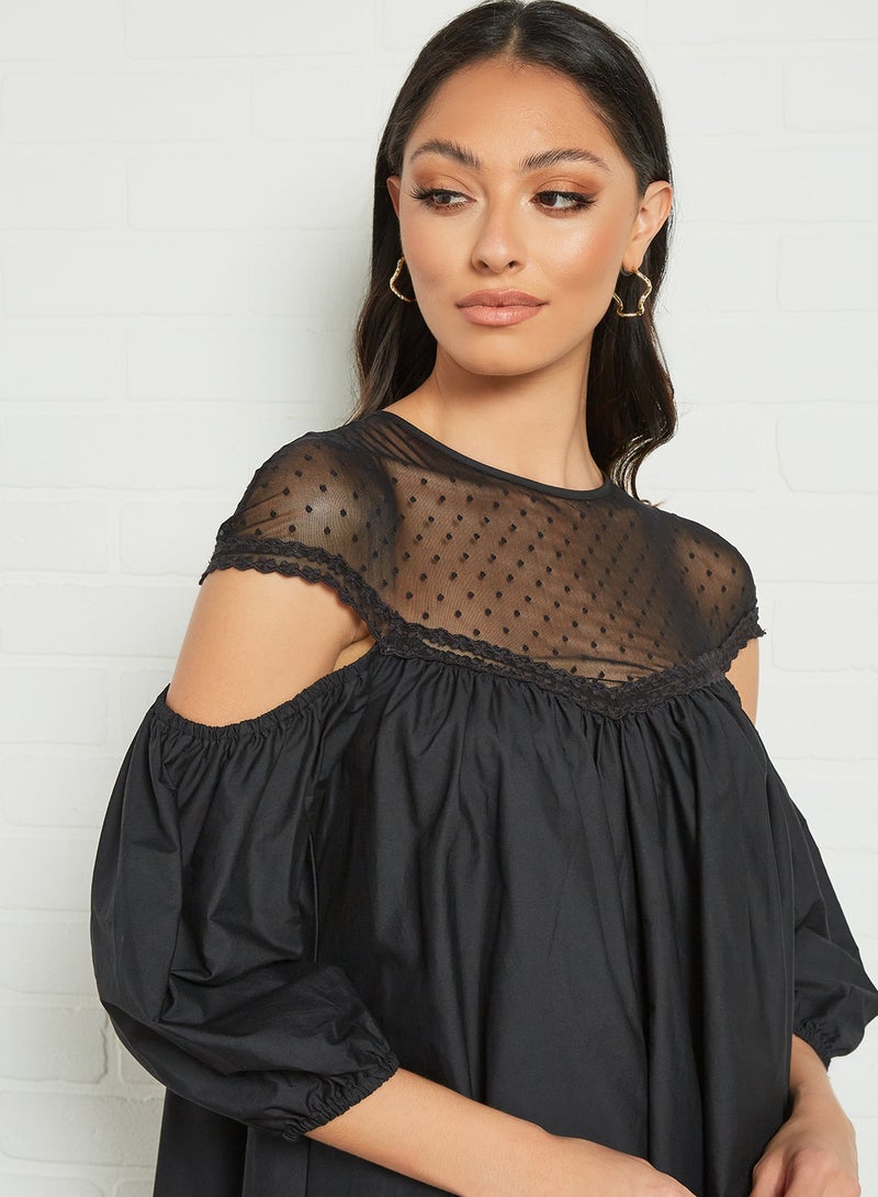 Sheer Yoke Cold Shoulder Dress Black - v1623825743/N46787721V_4