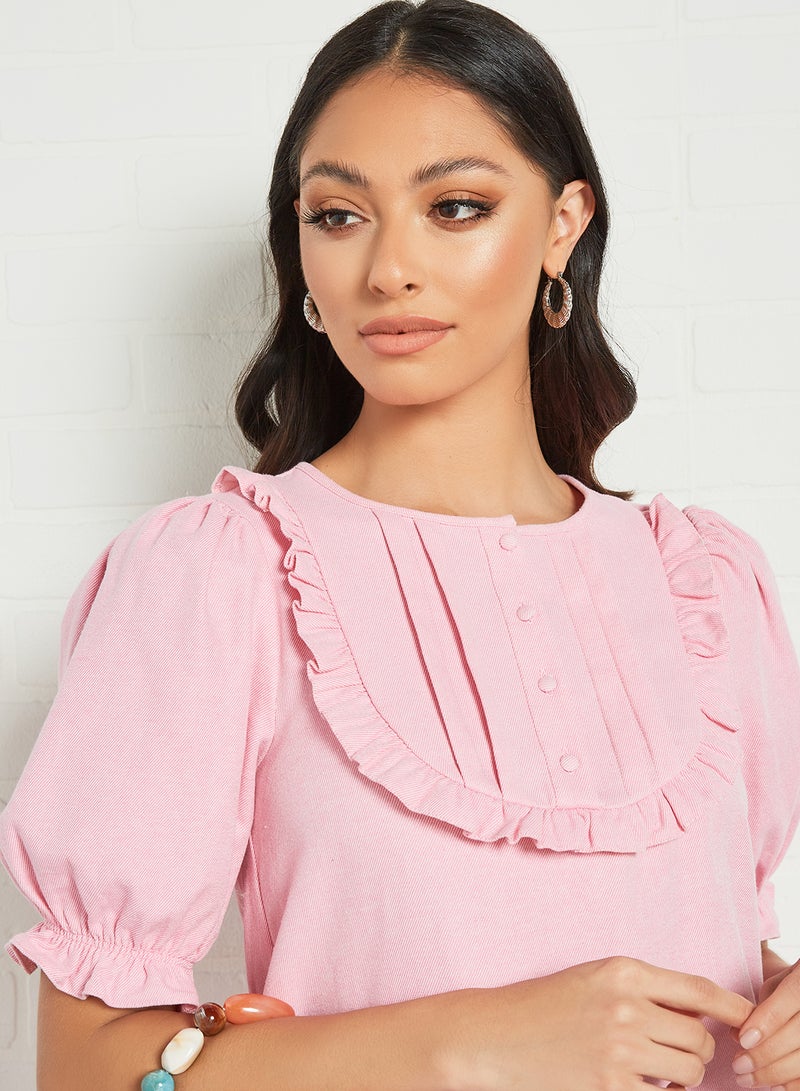LOST INK - Frill Trim Shift Dress Pink - Image 1