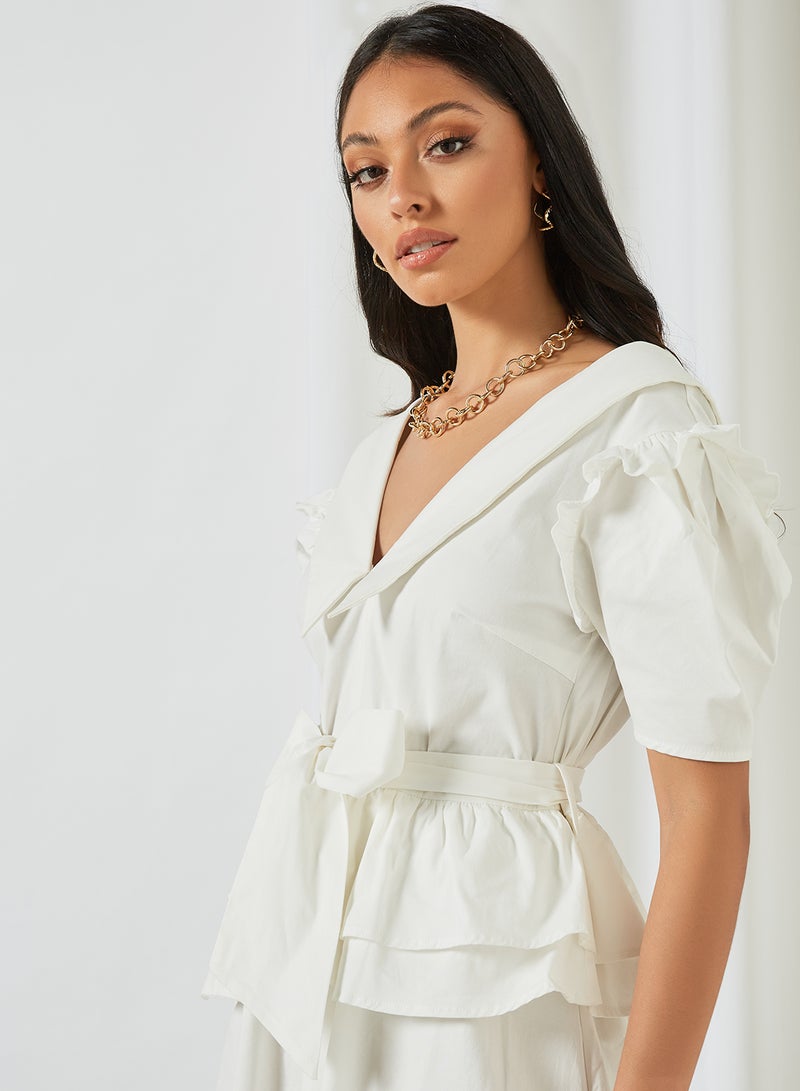 LOST INK Tie Waist Poplin Midi Dress White - Image 2
