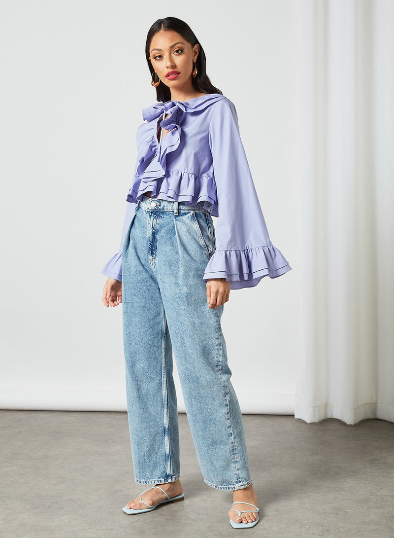LOST INK - Layered Ruffle Trim Crop Top Purple - Image 1