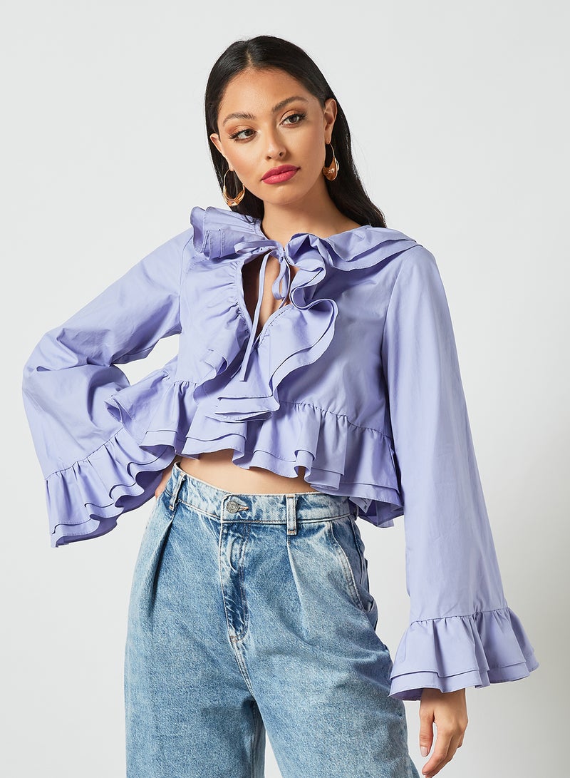 LOST INK - Layered Ruffle Trim Crop Top Purple - Image 1