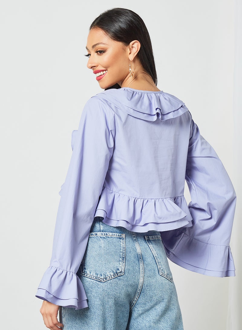 LOST INK - Layered Ruffle Trim Crop Top Purple - Image 1