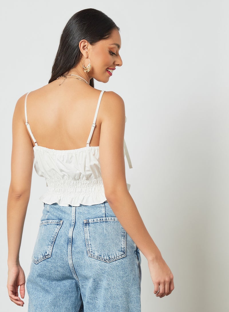 LOST INK Button Detail Crop Top White  - Image 4