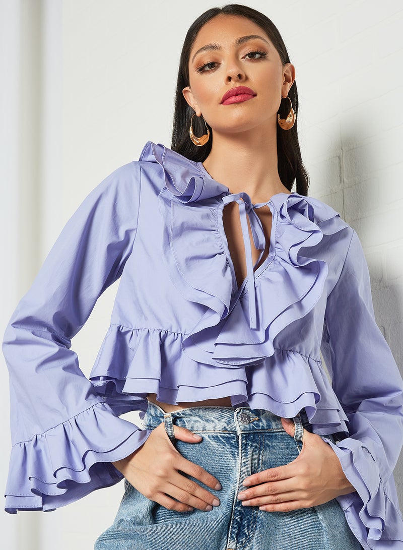 LOST INK - Layered Ruffle Trim Crop Top Purple - Image 1