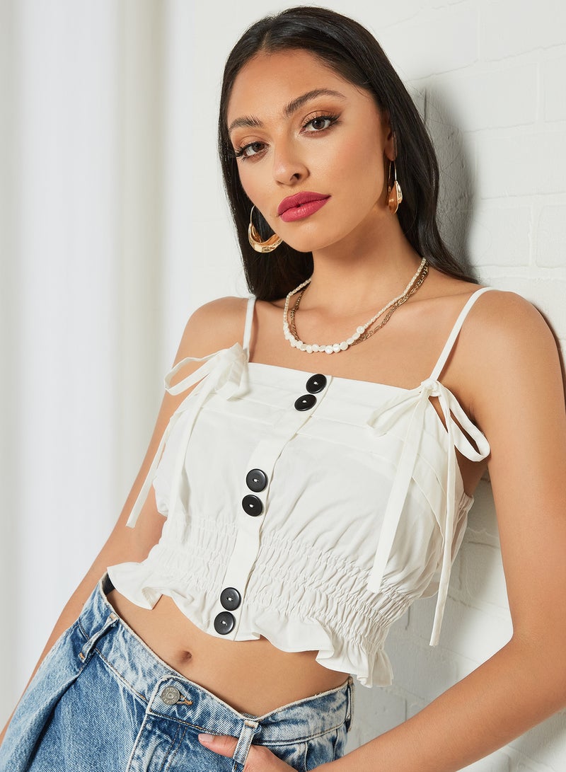 LOST INK Button Detail Crop Top White  - Image 1