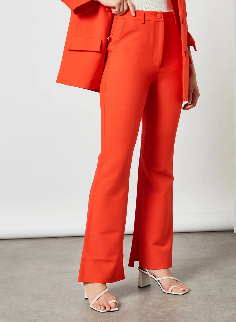 LOST INK Split Hem Flared Pants Red