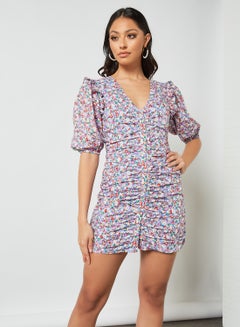 Ditsy Print Ruched Front Dress Multicolour