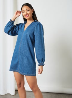 Balloon Sleeve Denim Dress Blue - v1623825747/N46947678V_1