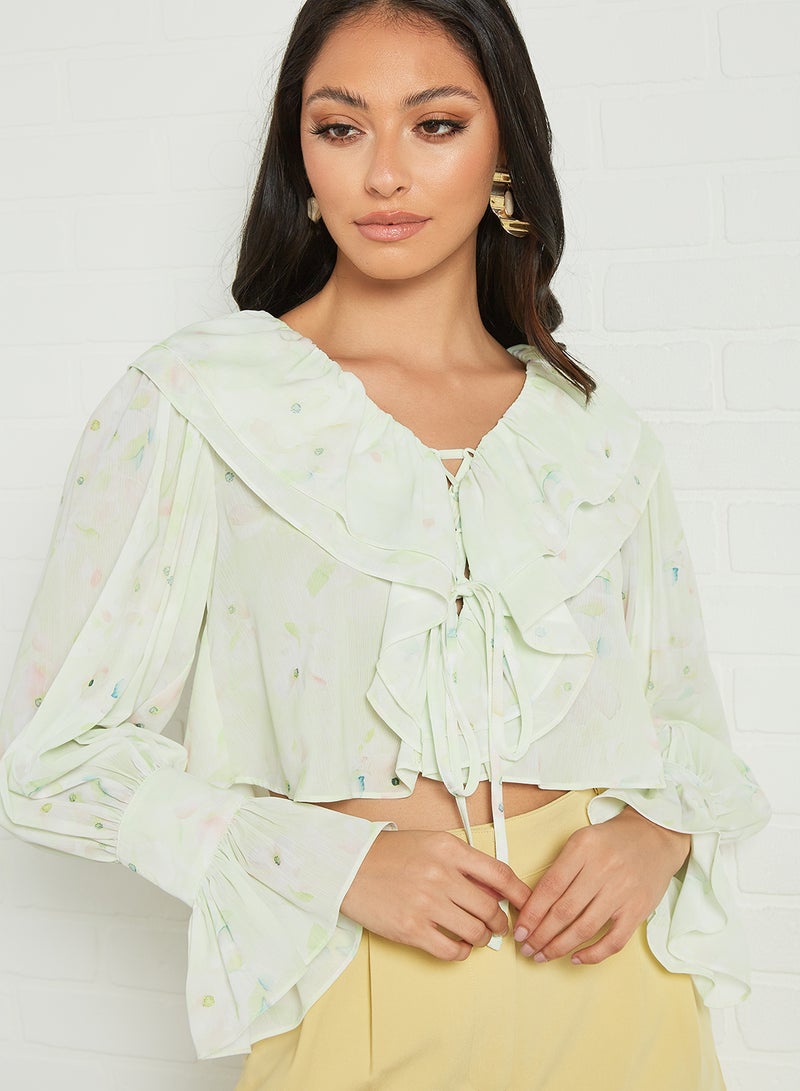 Double Frill Neck Chiffon Crop Top Green - v1623825748/N46788025V_4