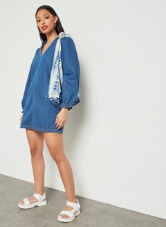 Balloon Sleeve Denim Dress Blue - v1623825748/N46947678V_3