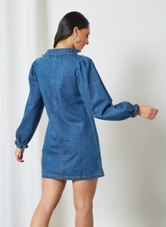 Balloon Sleeve Denim Dress Blue - v1623825748/N46947678V_4