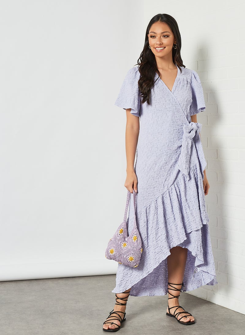 LOST INK - Shirred Midi Wrap Dress Purple - Image 1