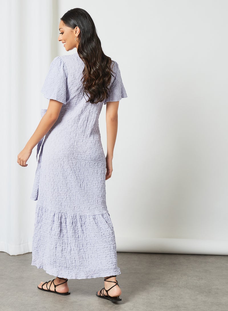 LOST INK - Shirred Midi Wrap Dress Purple - Image 1