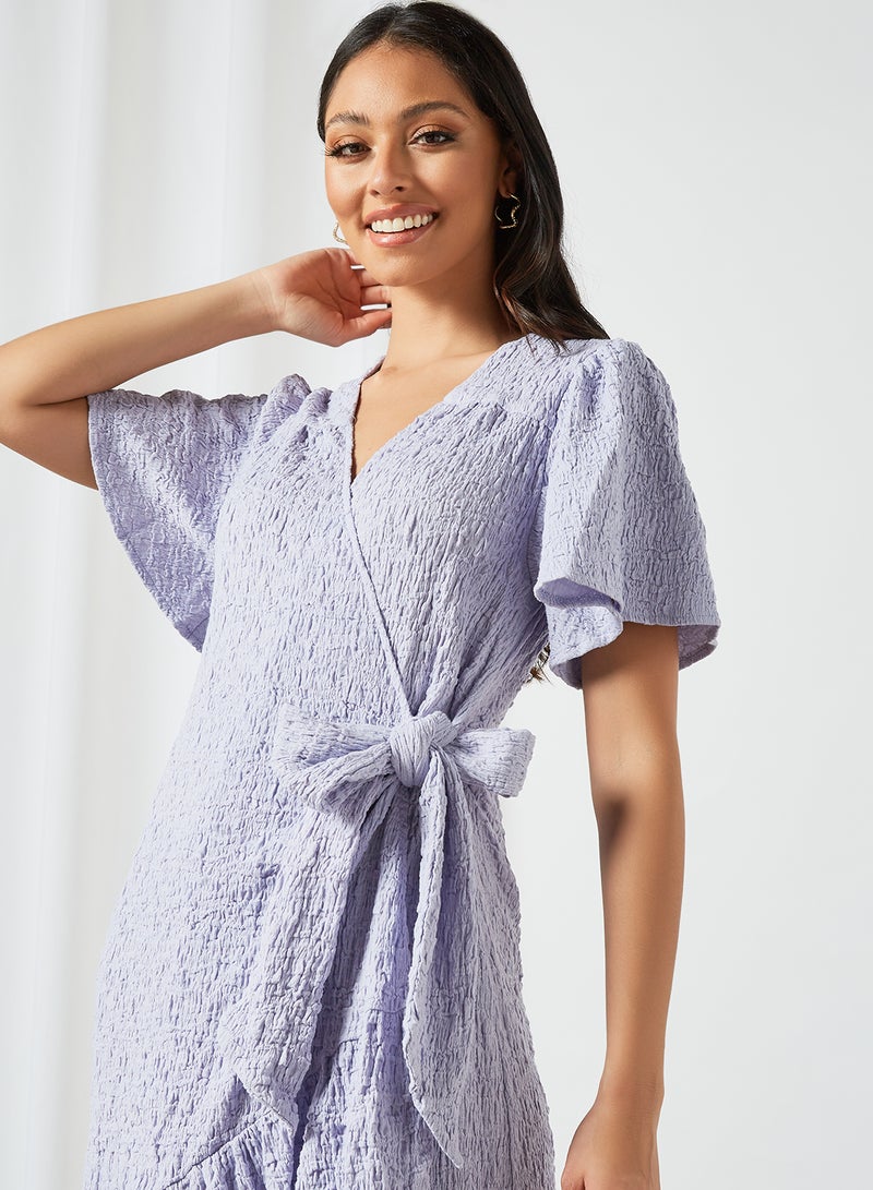 LOST INK - Shirred Midi Wrap Dress Purple - Image 1