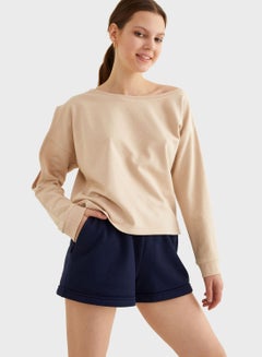 Adl Casual Cut Sleeve Detail Sweatshirt Beige  - Image 1