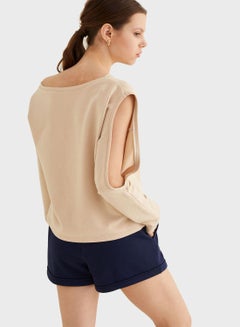 Adl Casual Cut Sleeve Detail Sweatshirt Beige  - Image 2