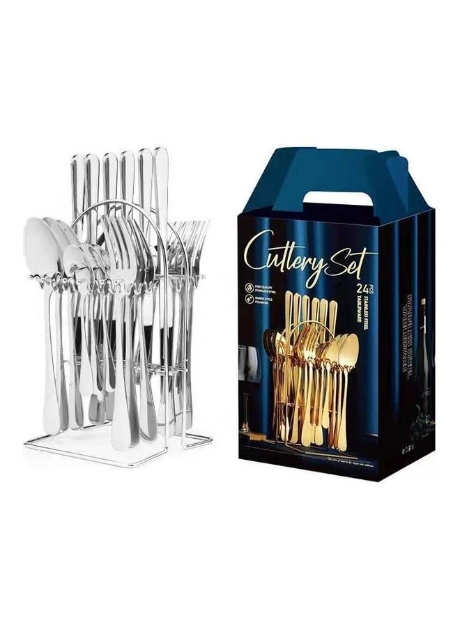 East Lady 24-Piece Cutlery Set With Stand Holder Silver - Image 1