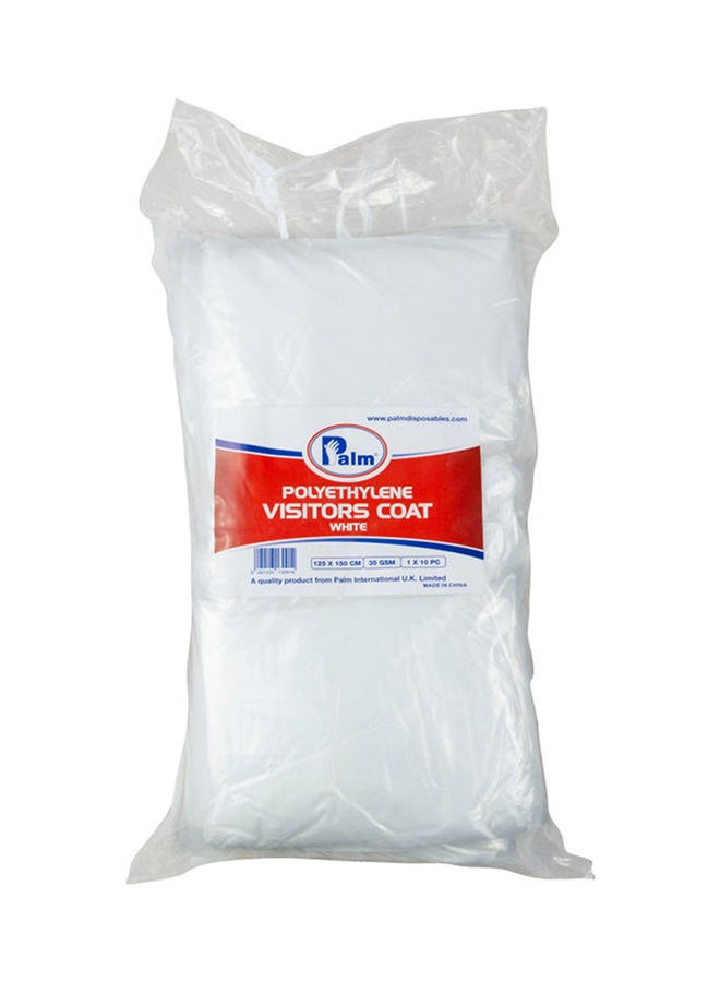 10-Piece Polyethylene Visitors Coat White 125x150cm