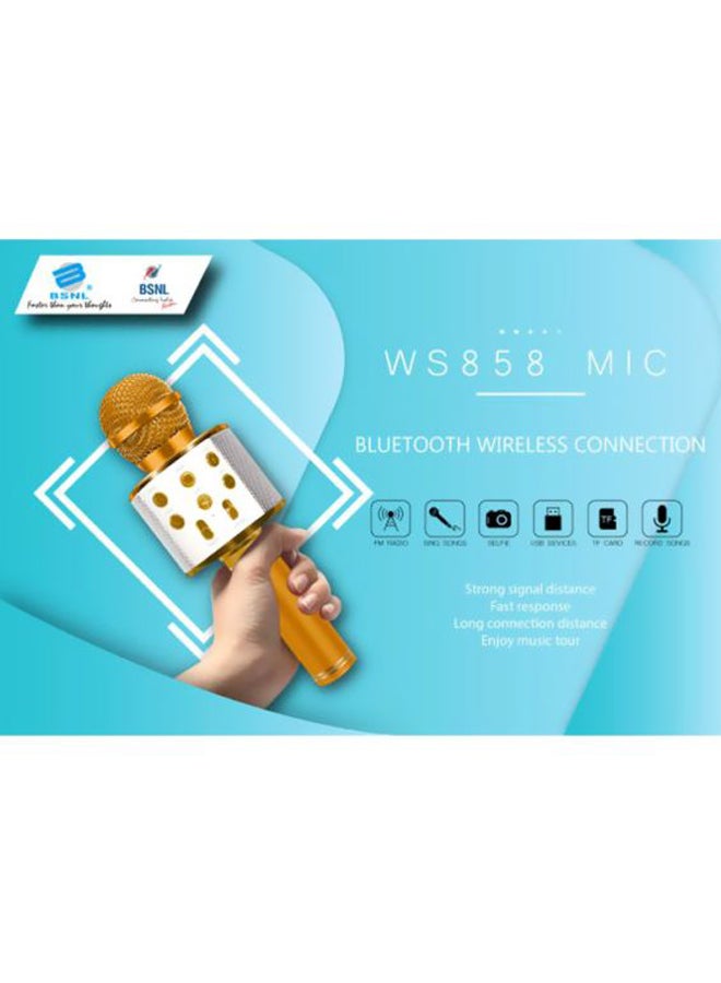 BSNL - Portable Wireless Handheld Karaoke Microphone With Bluetooth Speaker WS-858 Gold - Image 1