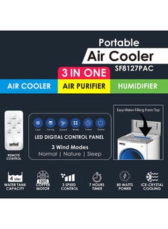Sanford 3 in 1 Bladeless Portable Digital Air Cooler | Humidifier | Air Purifier With Remote 80 W SF8127PAC BS White  - Image 3