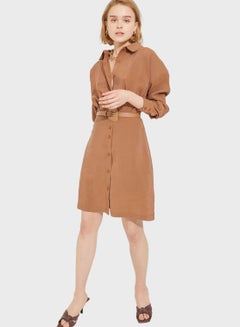 Adl Belted Button Down Dress Brown  - Image 3