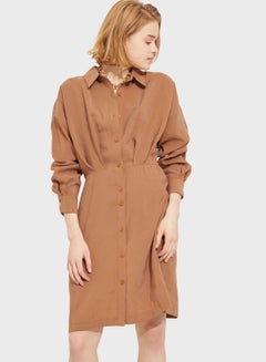 Adl Belted Button Down Dress Brown  - Image 1