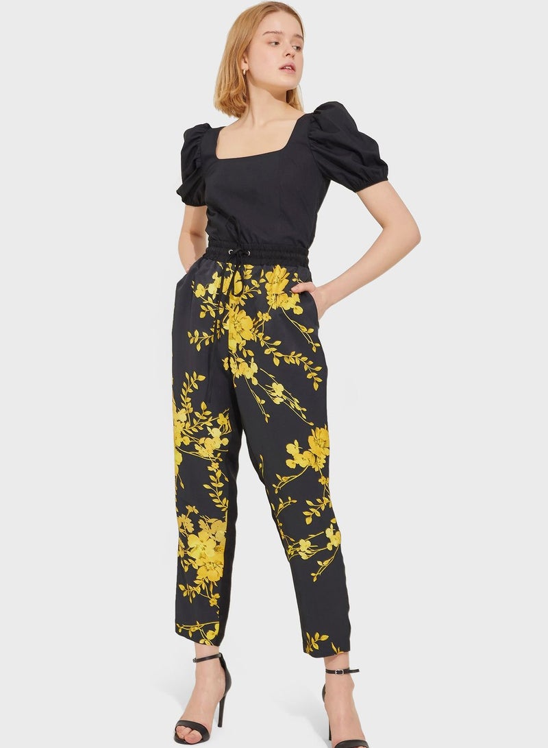 اي دي ال Printed High Waist Pants Black/Yellow - Image 1