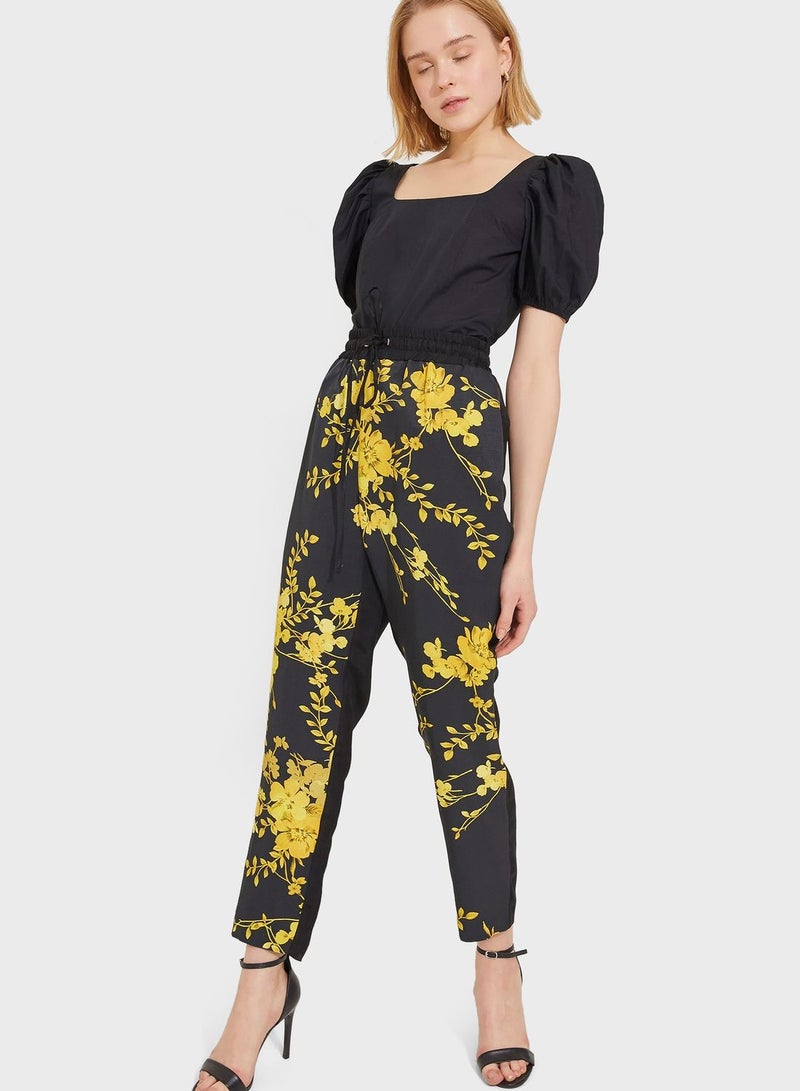 اي دي ال Printed High Waist Pants Black/Yellow - Image 3