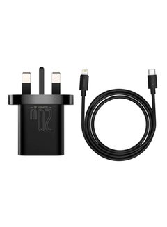 بيسوس طقم شاحن بمقبس جداري ومنفذ USB مع كابل Lightning بمنفذ Type C يدعم الشحن السريع بتقنية PD وقدرة 20 وات متوافق مع آي باد 9 الجديد وآي باد برو 2021 وهواتف آيفون 13/13 برو/13 برو ماكس/13 ميني/12 برو/11 برو أسود  - Image 1