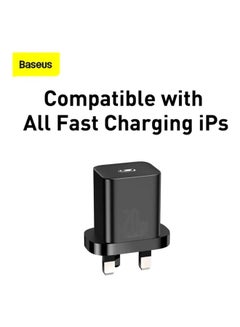 بيسوس طقم شاحن بمقبس جداري ومنفذ USB مع كابل Lightning بمنفذ Type C يدعم الشحن السريع بتقنية PD وقدرة 20 وات متوافق مع آي باد 9 الجديد وآي باد برو 2021 وهواتف آيفون 13/13 برو/13 برو ماكس/13 ميني/12 برو/11 برو أسود  - Image 3