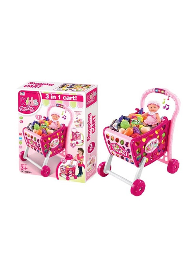 Generic 3 In 1 Kids Supermarket Shopping Cart With Plastic Vegetable & Fruits  - Image 1