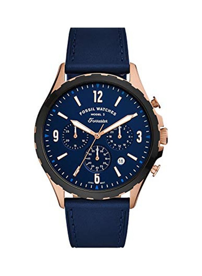 FOSSIL Men's Analog Wrist Watch With Leather Strap - 46 mm - Blue  - Image 1