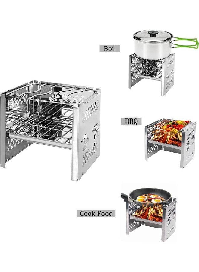 XiuWoo Portable Folding Stainless Steel Outdoor Wood Burning Camp Stove with Bag 190 x 98 x 73mm  - Image 2