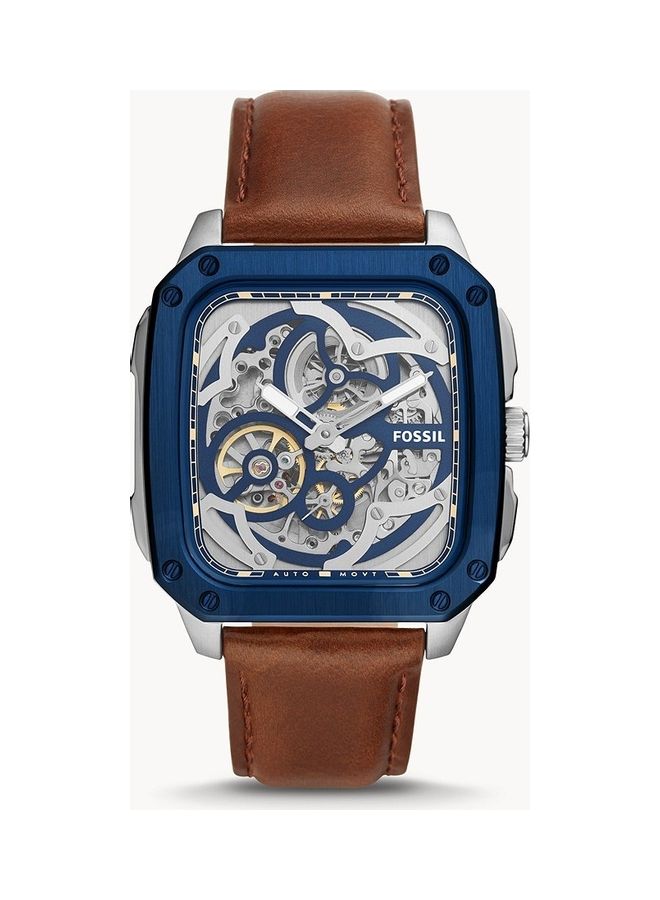 فوسيل ساعة يد بعقارب وسوار من الجلد - مقاس 42 مم - لون بني للرجال - Image 1