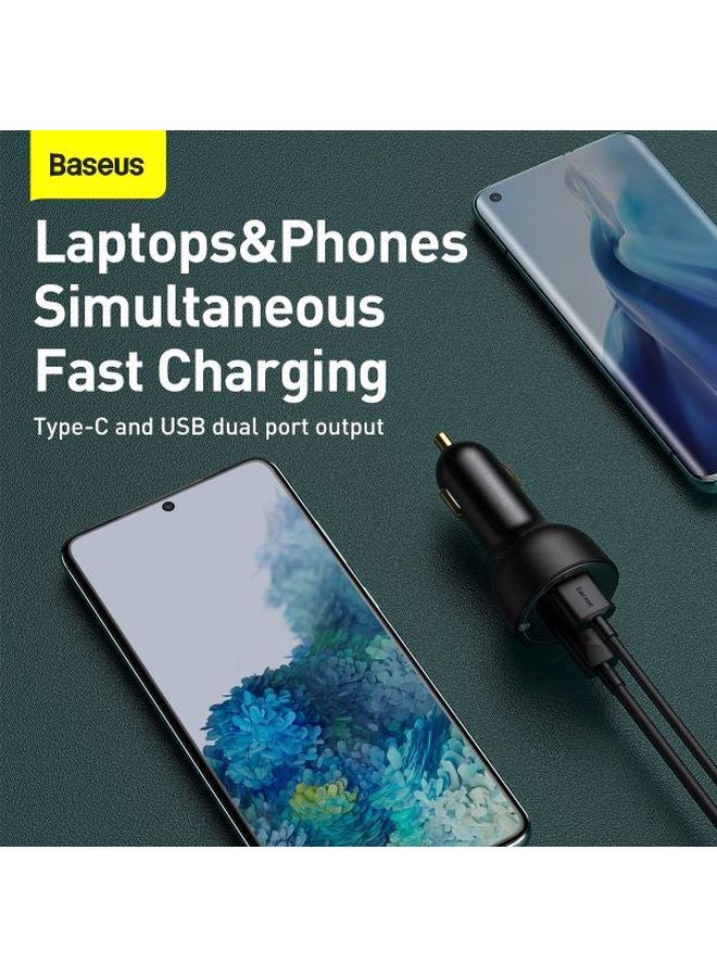Baseus - Digital Display Fast Car Charger Adapter 100W Dual USB Quick Charge QC 3.0 and PD 3.0 Fast Charging Car Plug for iPhone 13 Pro/13 Pro Max/13/13 mini/12 Pro Max/11Pro Max, New iPad 9,iPad mini-6,Galaxy S20 S10,etc Black - Image 1