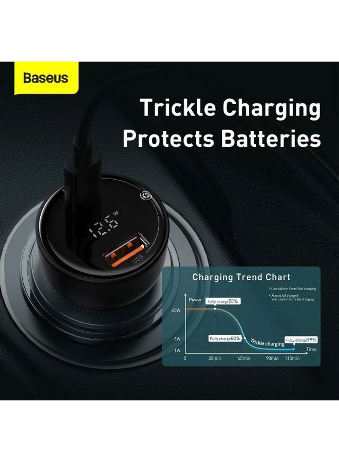 Baseus - Digital Display Fast Car Charger Adapter 100W Dual USB Quick Charge QC 3.0 and PD 3.0 Fast Charging Car Plug for iPhone 13 Pro/13 Pro Max/13/13 mini/12 Pro Max/11Pro Max, New iPad 9,iPad mini-6,Galaxy S20 S10,etc Black - Image 1