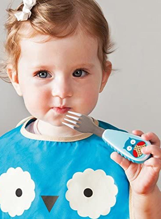 Owl Printed Zootensils Fork And Spoon Set - Silver/Blue