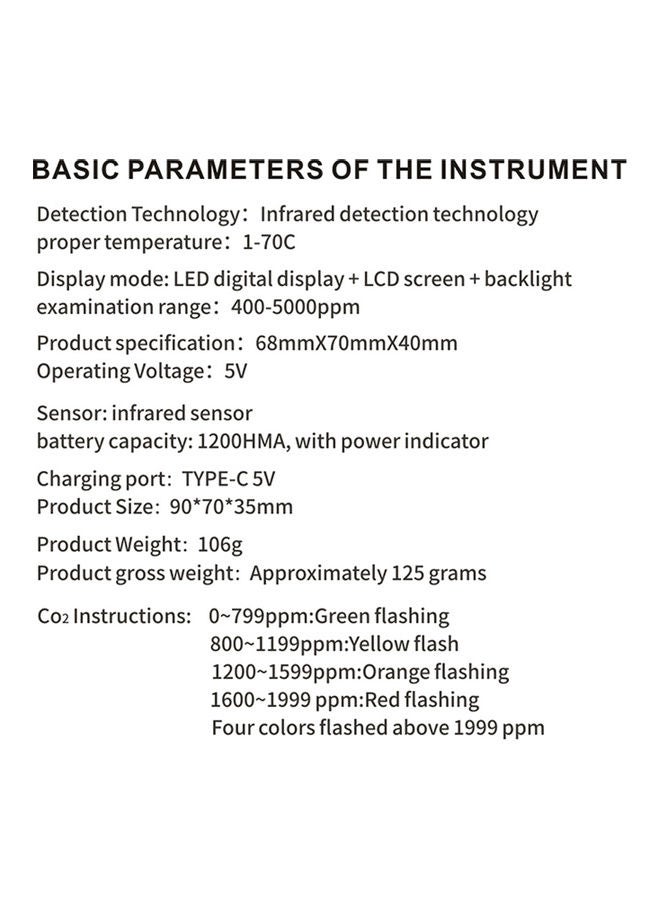 Portable Air Quality Detector with USB Cable White/Black - Image 2