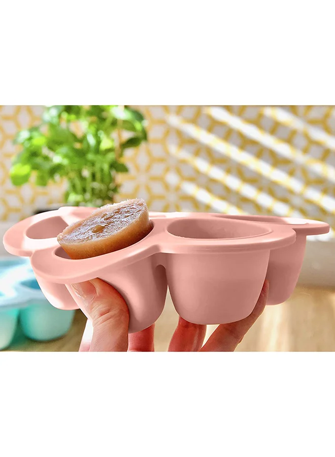 BEABA Silicone Multi - Containers, Premium - Quality For Baby, Extreme Heat Resistance, Oven And Microwave, 6 Separate Sections, Airtight Lid, Made In Italy, 6X150 Ml - Pink