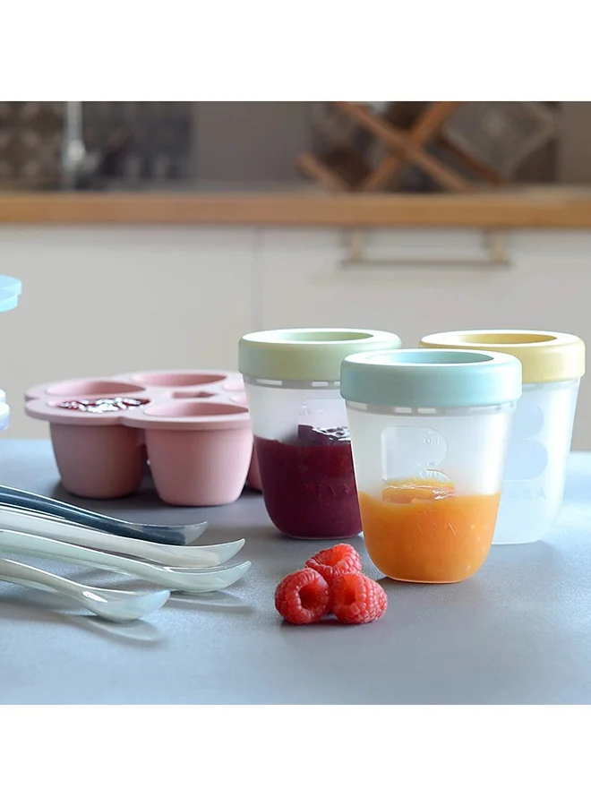 BEABA Silicone Multi - Containers, Premium - Quality For Baby, Extreme Heat Resistance, Oven And Microwave, 6 Separate Sections, Airtight Lid, Made In Italy, 6X150 Ml - Pink