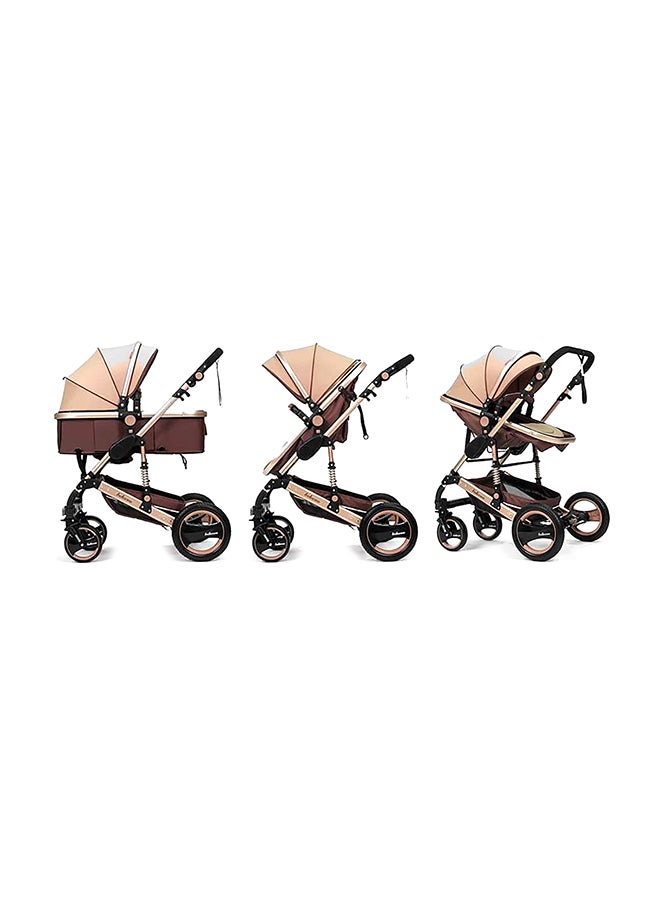 3 In 1 Multi-Position Foldable Classic Pram Baby Single Stroller, Smooth-Rolling, Newborn - Khaki