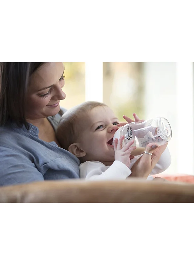 tommee tippee Closer to Nature Glass Baby Bottle Starter Set, Breast-Like Teat With Anti-Colic Valve -Assorted, Clear