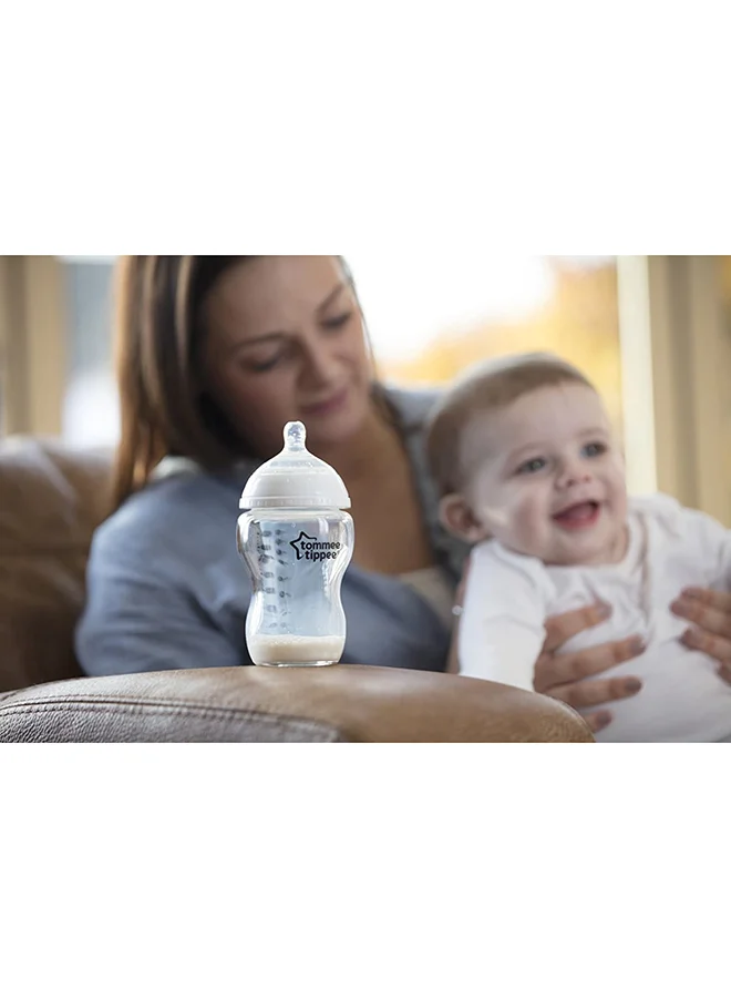 tommee tippee Closer to Nature Glass Baby Bottle Starter Set, Breast-Like Teat With Anti-Colic Valve -Assorted, Clear