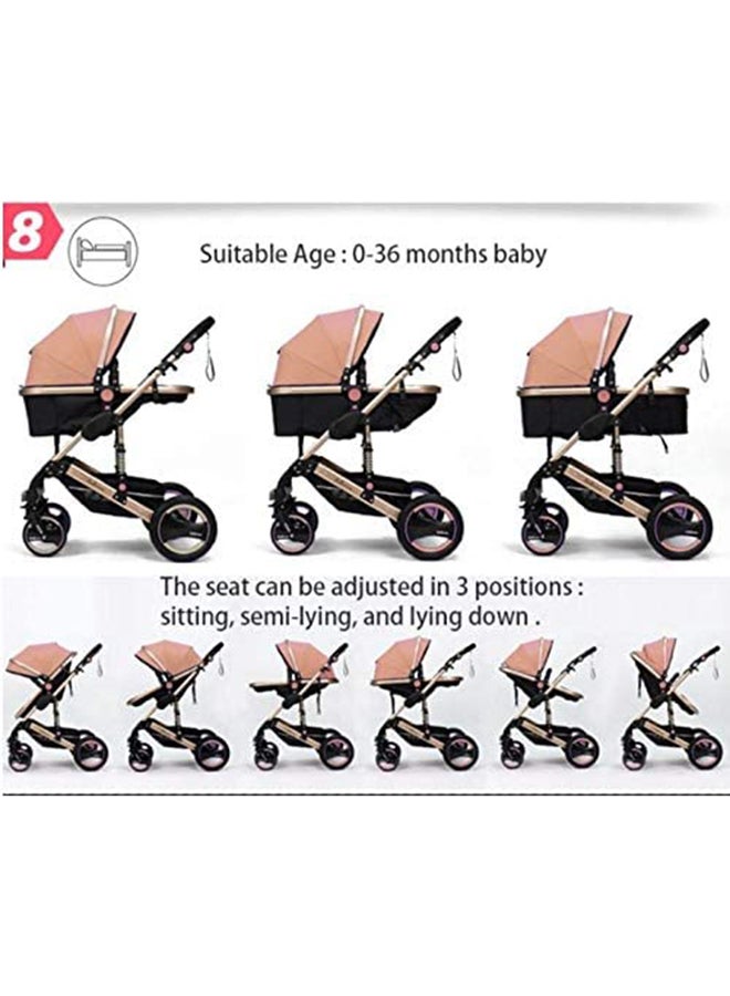 3 In 1 Multi-Position Foldable Classic Pram Baby Single Stroller, Smooth-Rolling, Newborn - Khaki