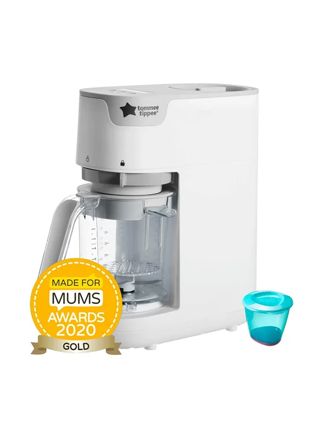 tommee tippee Quick-Cook Baby Food Maker, Blender And Steamer Food Processor For All Stages Of Baby Weaning, 200G Capacity, White