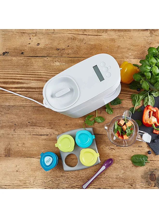 tommee tippee Quick-Cook Baby Food Maker, Blender And Steamer Food Processor For All Stages Of Baby Weaning, 200G Capacity, White