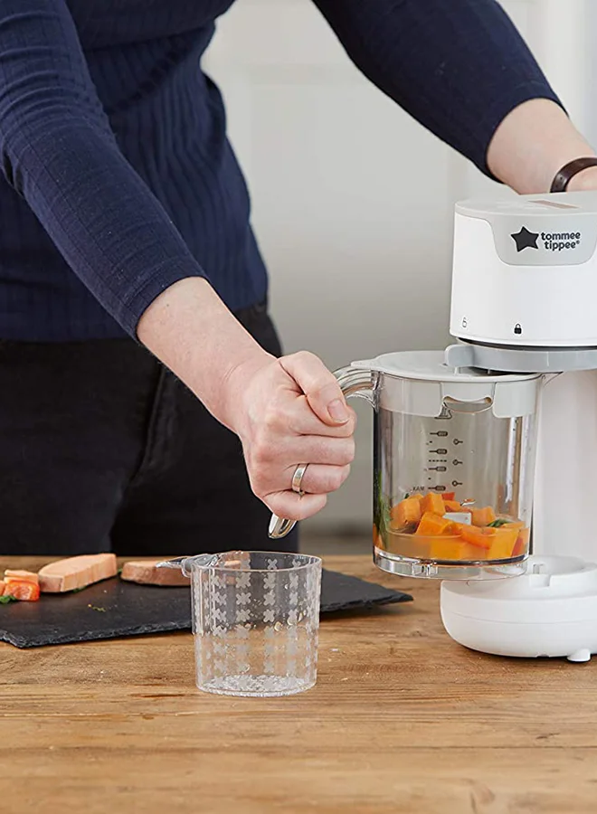 tommee tippee Quick-Cook Baby Food Maker, Blender And Steamer Food Processor For All Stages Of Baby Weaning, 200G Capacity, White