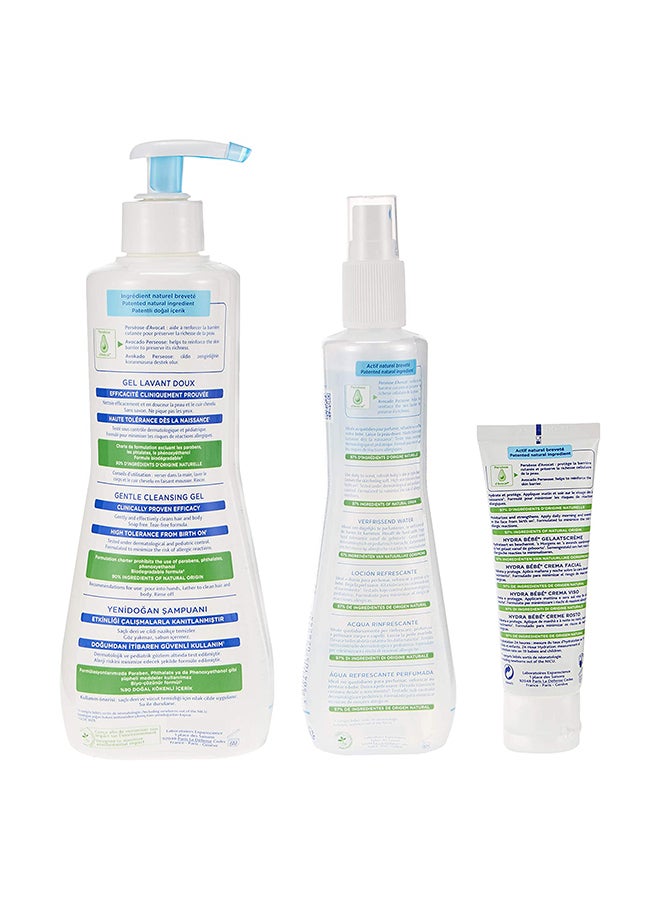 Mustela - Pack Of 3 Baby Cleansing And Hydration Essentials Cleansing Gel, Face Cream, Skin Freshener - Image 1