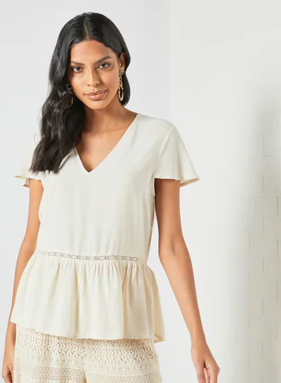 VERO MODA V-Neck Top Beige